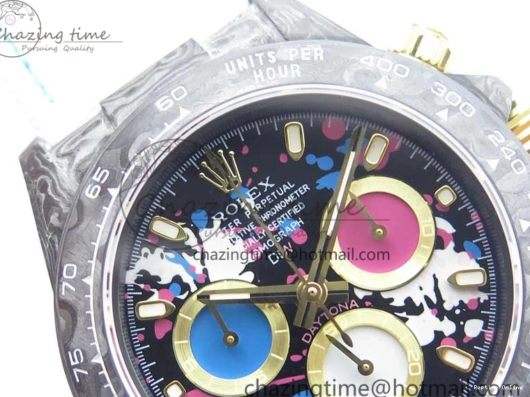 0413 ComfortFit Daytona DIW Carbon OMF Best Edition Blue Pink White Dial on White Nylon Strap A 2833